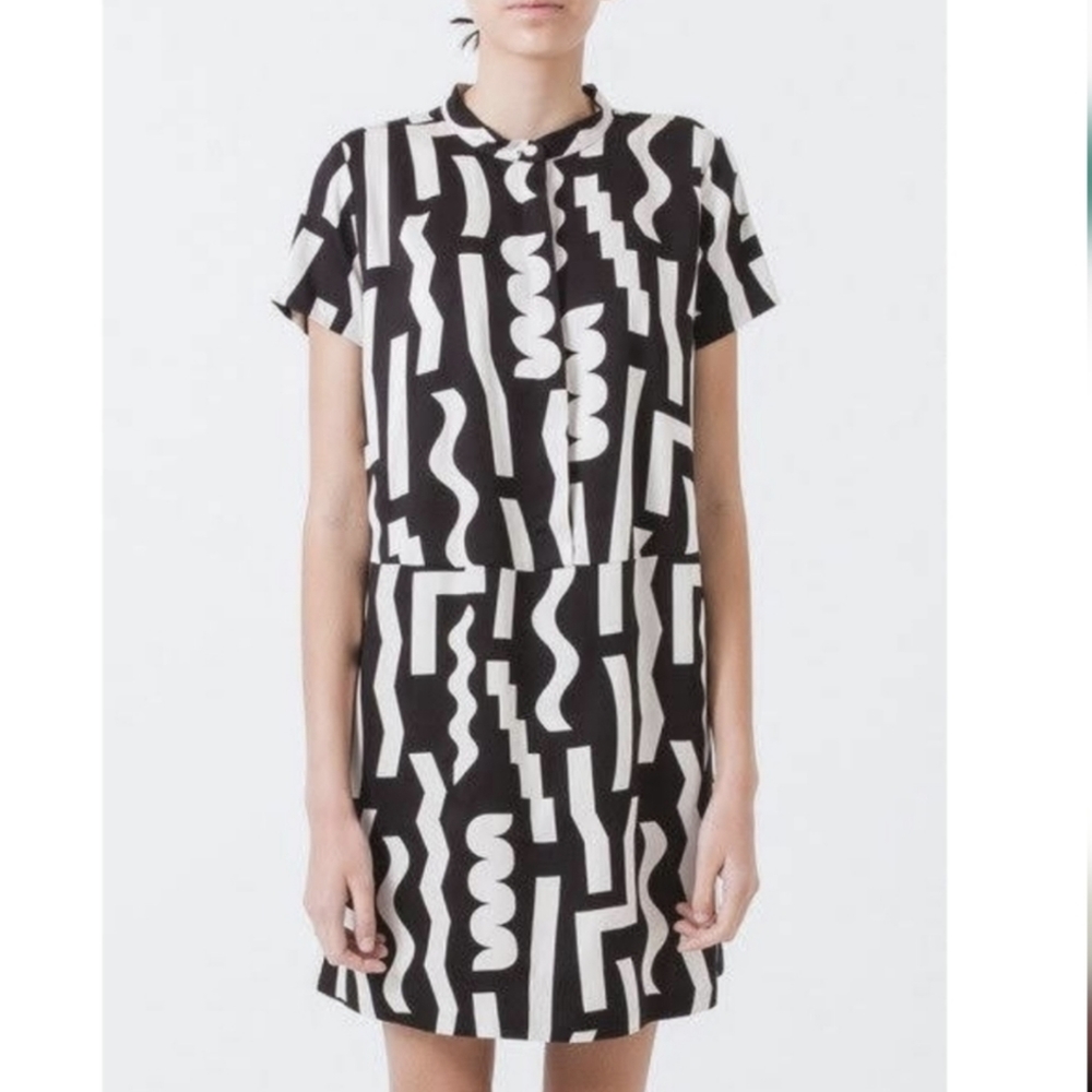 Dusen Dusen Black White Patterned Dress EUC